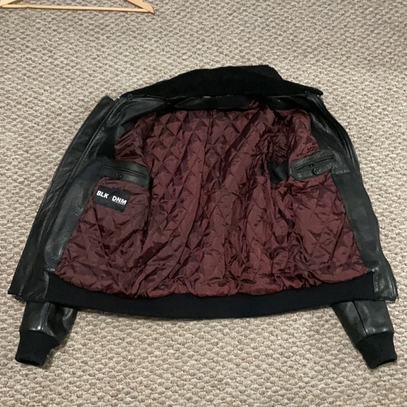 BLK DNM Leather bomber jacket w/ shearling collar - Picture 3 of 6
